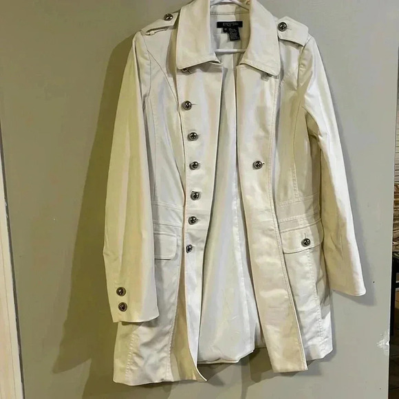[US12]Etcetera-Anthropologie Cream Double  Breasted Blazer Jacket Trench coat - Picture 1 of 8